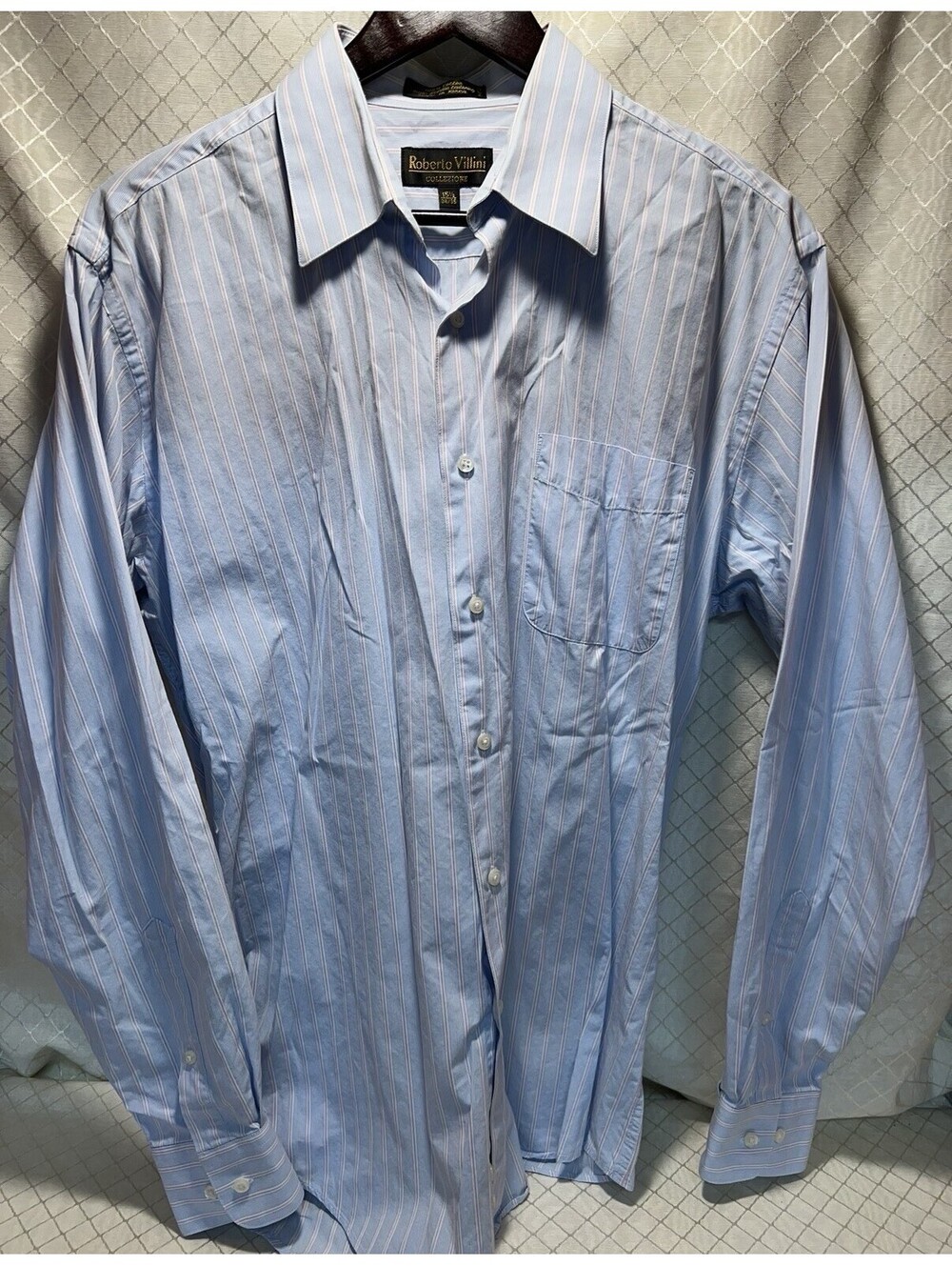 Roberto Villini 15 1/2 34/35 Blue pinstripe Button Up Shirt